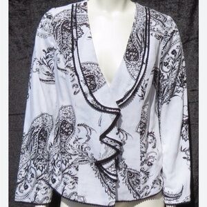 Chico's White Jacket with Black Paisley Print